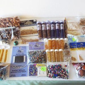 Beads Lot - Mix for Jewelry Making, Tandy, Darice, Glass, Wood, Wire, Needles